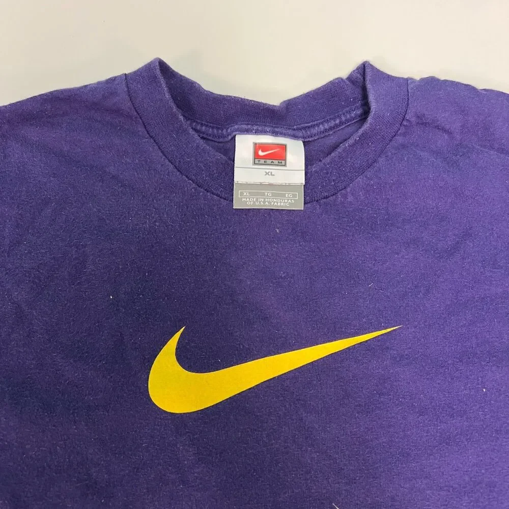 Vintage Nike Center Swoosh Long Sleeve Shirt Purple Yellow XL Y2K Team Tag Mens